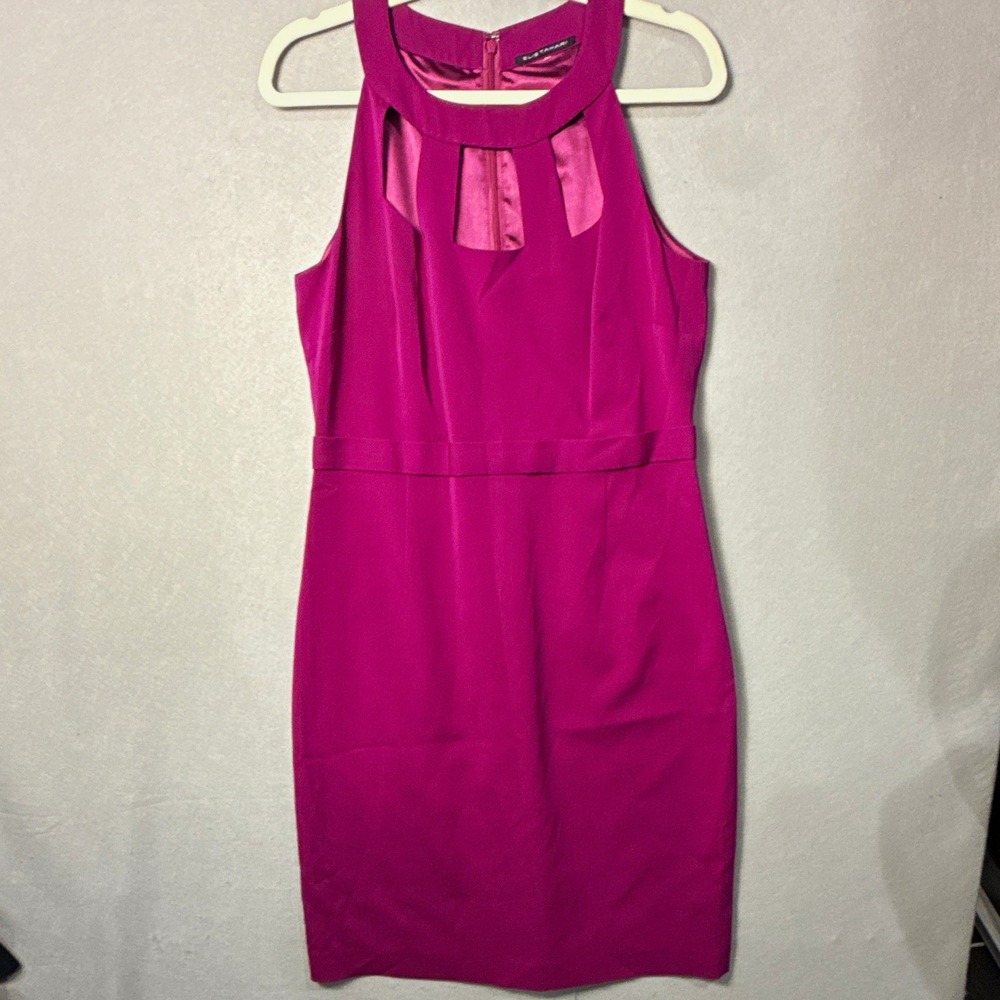 Elie Tahari Pink Satin Halter Neck Sheath Knee Length Dress 12 Lined